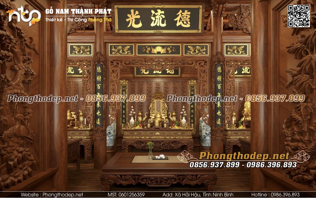 Mẫu phòng thờ 3 gian nhà gỗ cổ truyền
